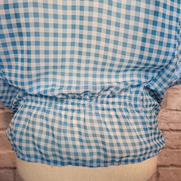 Self Esteem juniors blue white gingham plaid button front tie front top XXL - Picture 8 of 10